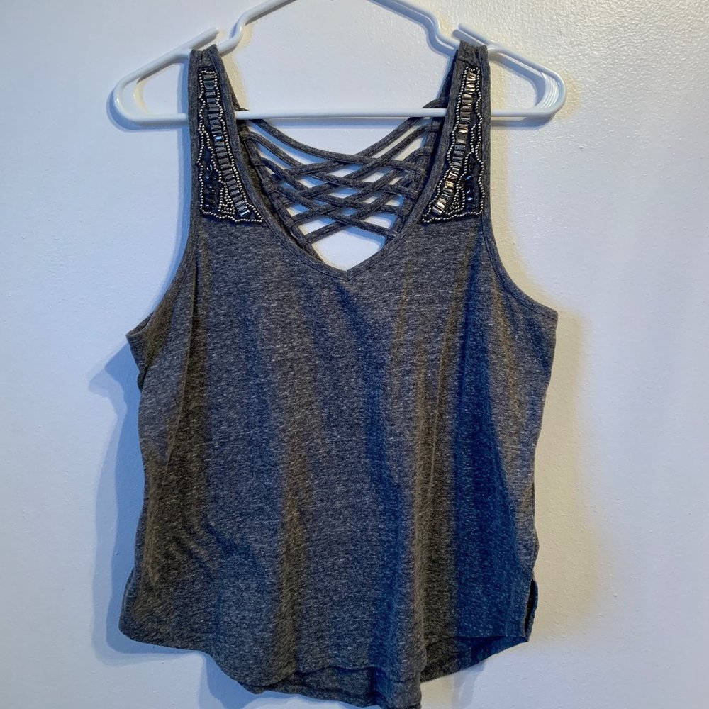Gray Beaded Tank Top